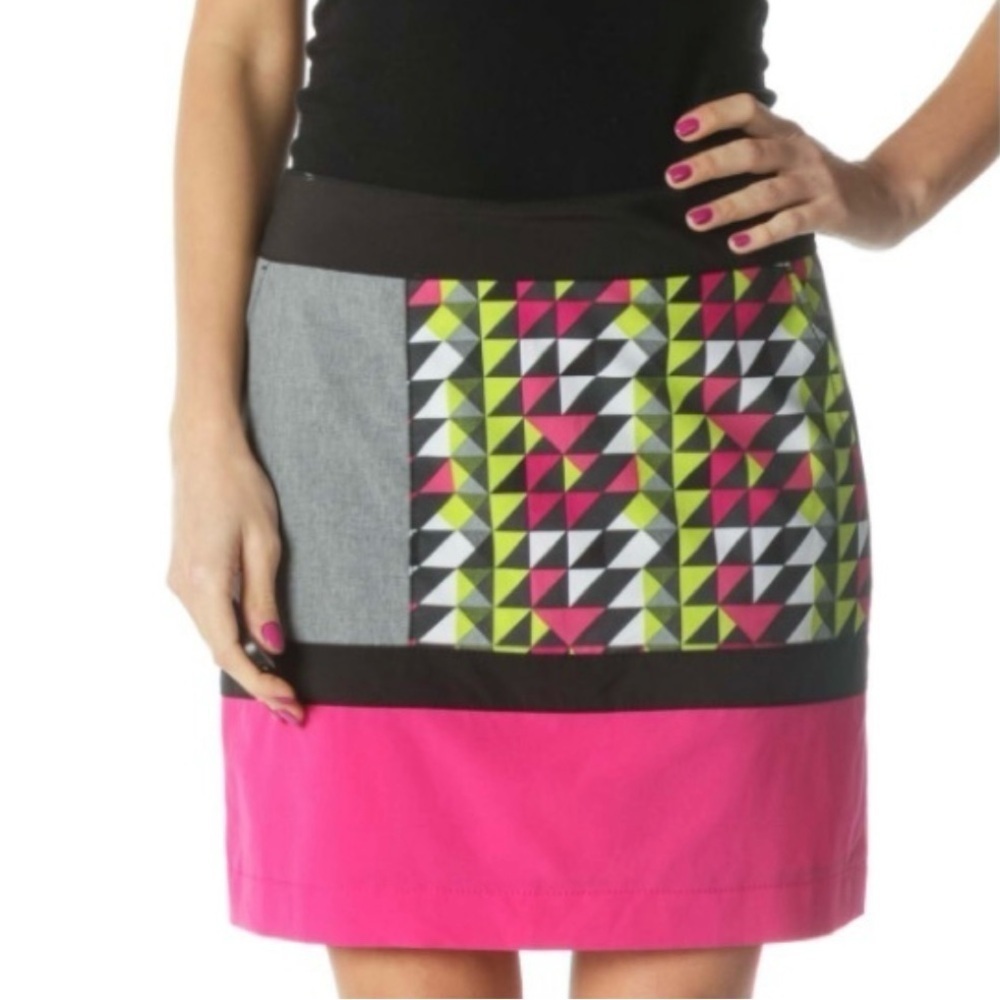 ANNIKA CUTTER & BUCK Tennis and Golf Skort, pink, black, multi geometric shapes